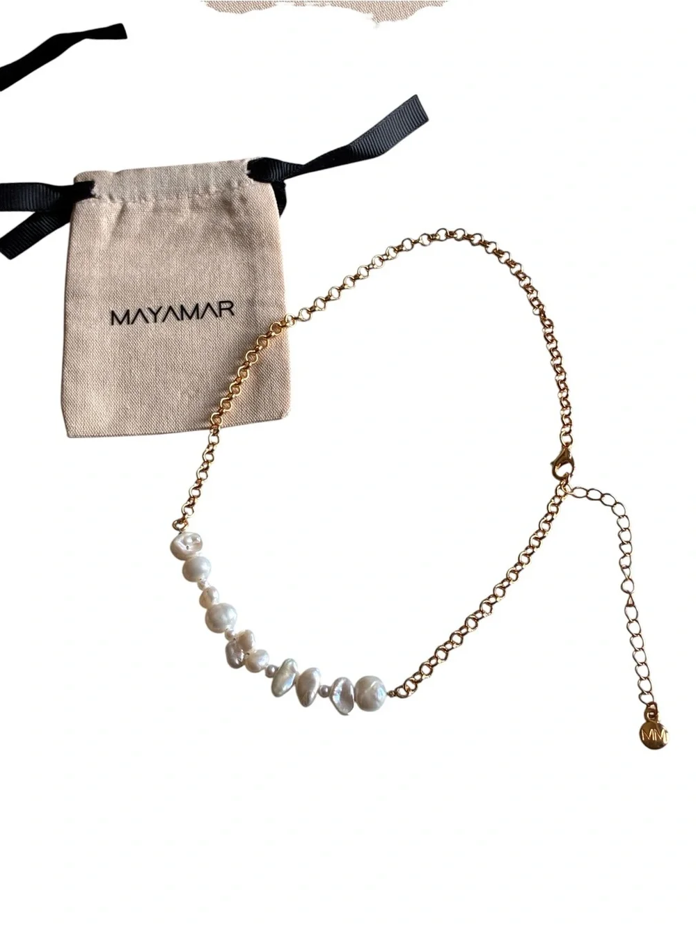 MAYAMAR Freshwater Pearl Gold Chain Necklace Adjustable Coastal Chic